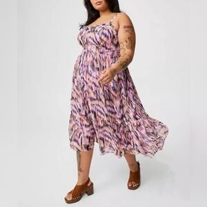 TORRID Women's Midi Chiffon Sleeveless Tiered Dress, Candace Ikat Multi, sz 12